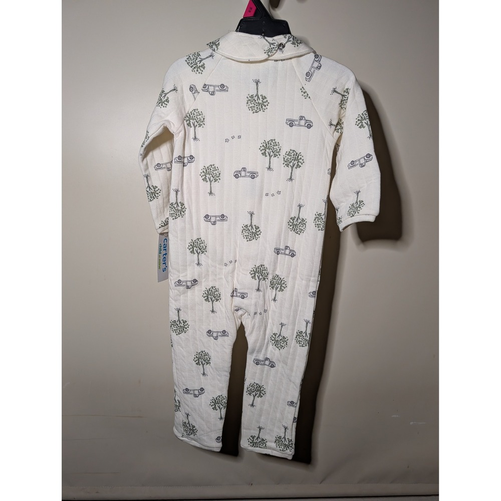 Carters Child of Mine Quilted Jumpsuit and Bib Set Truck Tree Print 18M NWT - Picture 2 of 3